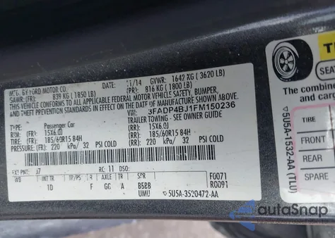 2015 Ford Fiesta Se из США, поврежденный, VIN 3FADP4BJ1FM150236